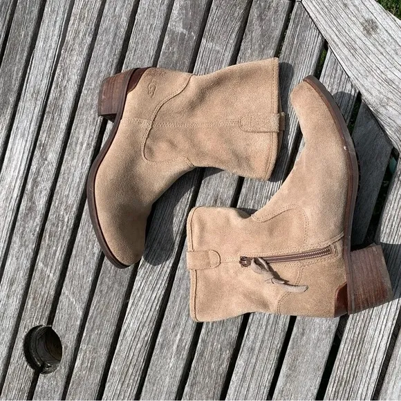 UGG Rioni Tan Suede‎ Leather Soft Pull On Mid Boots - Image 2