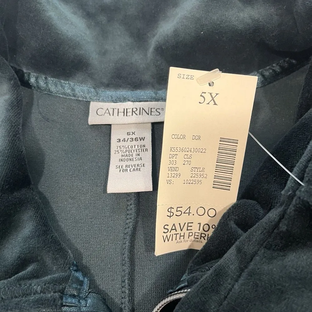 NWT Catherines Full‎ Zip Dark Forest Green Cozy Velour Jacket Size 5X Pockets - Image 7