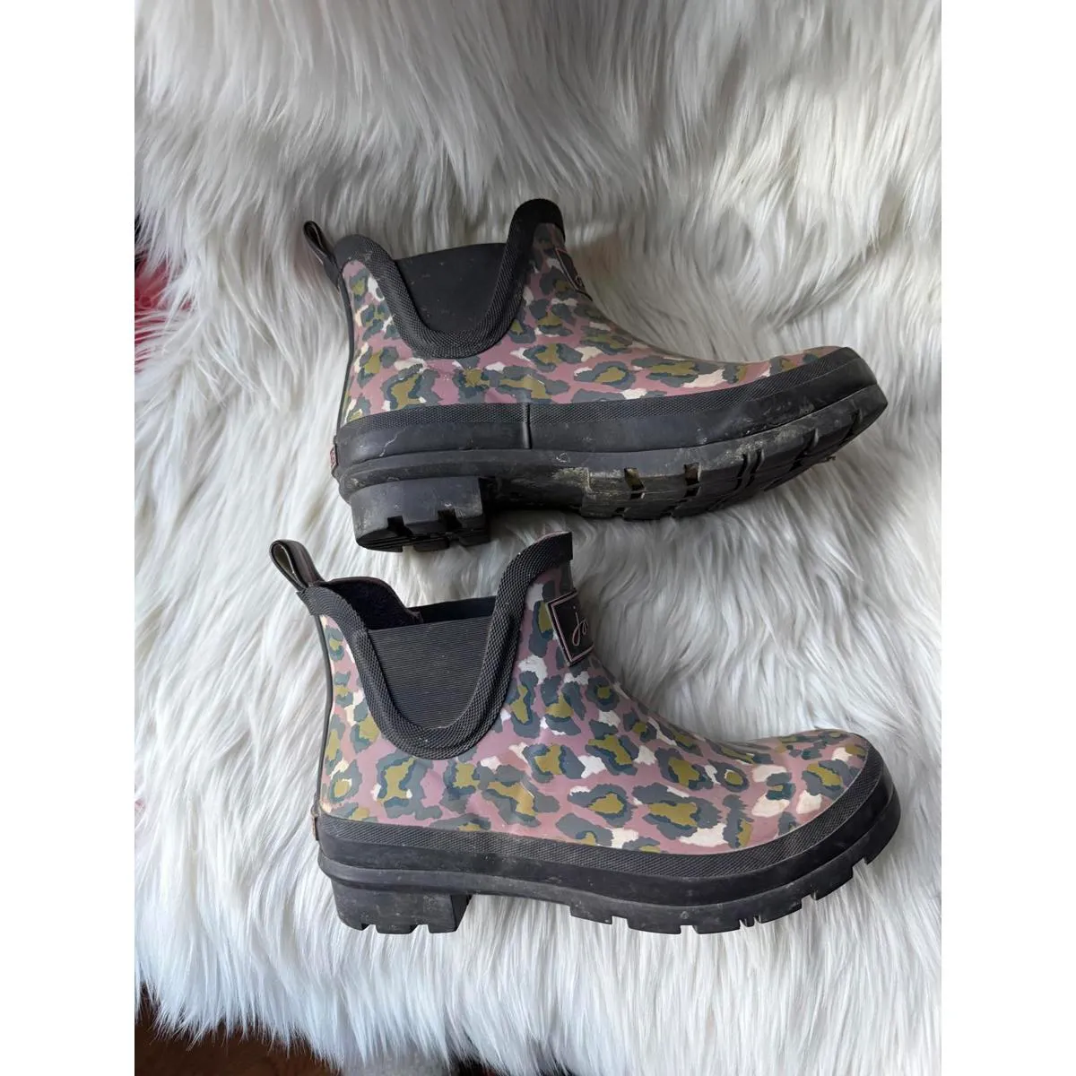 Joules Women's Leopard Print Ankle Rain Boots Pink Size 7 - Image 4