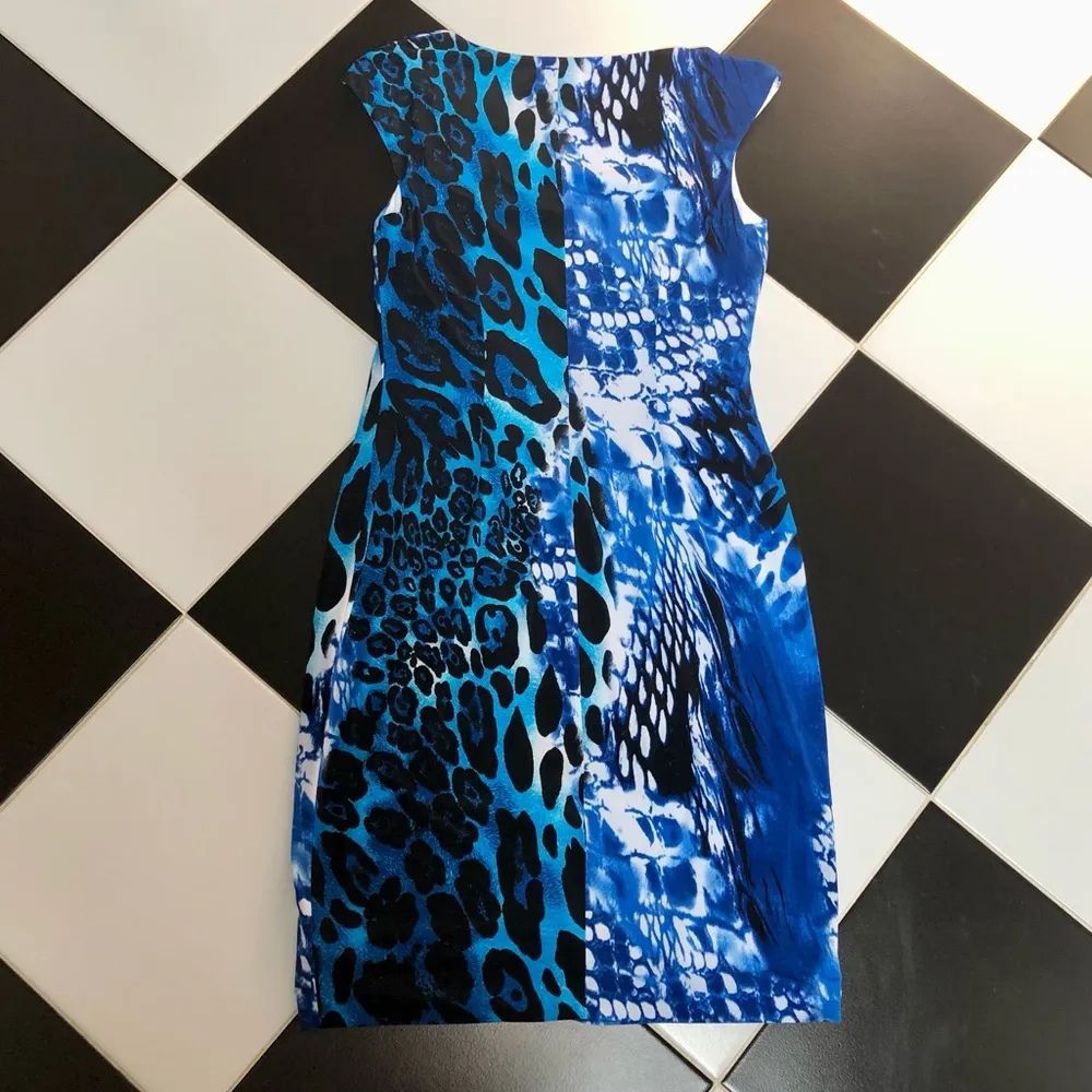 Vintage Y2K Caché Blue Animal Print Bodycon Mini Dress Sleeveless Scoop Neck 10 - Image 7