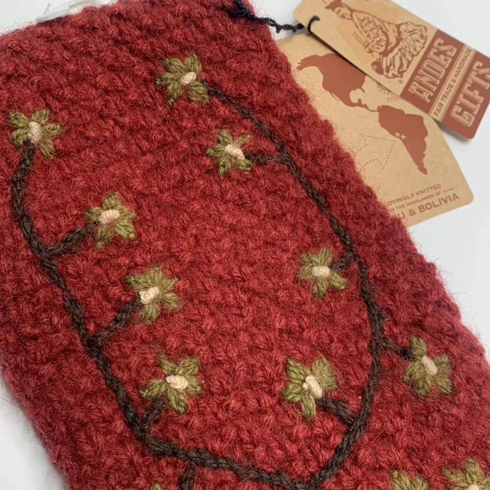 Andes Gifts Handmade in Peru Knit Fleece Lined Floral Head Band New with Tag Red - Image 2