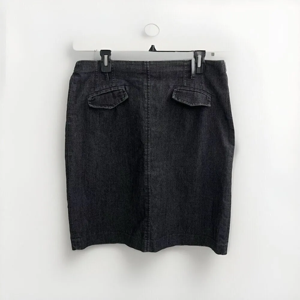 Denim Jean Knee Pencil Skirt Sandro Designer Washed Black Size 12 cotton - Image 3