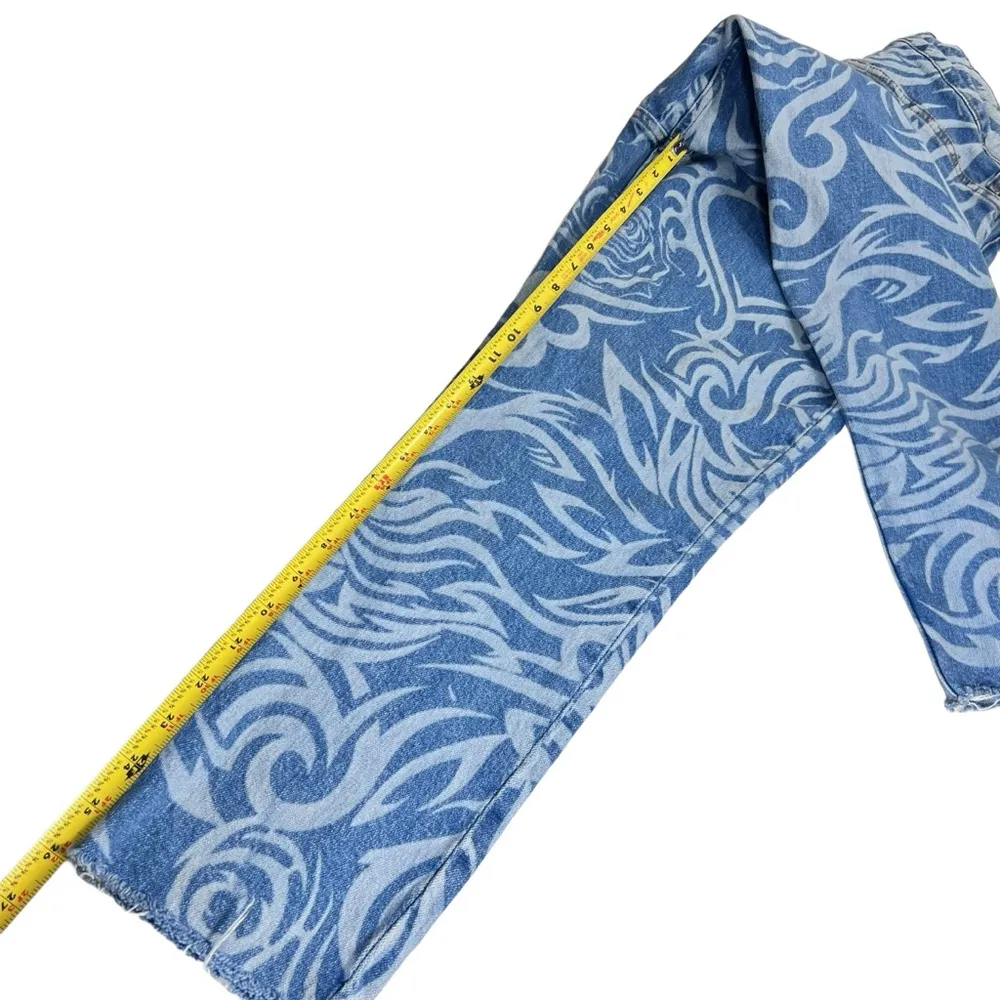 Topshop Tattoo Effect Laser Print Raw Hem High Waist Crop Straight Leg Jeans - Image 8