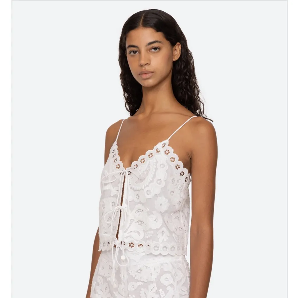 NWT Sea New York Lovina Lace Cami Camisole Tie Front Top Blouse Cream White XS - Image 3