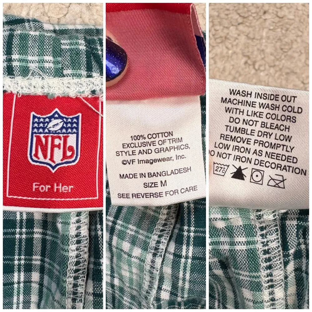 NFL Philadelphia Eagles Plaid Tie Waist Cotton Pajama Lounge Pants Size M - Image 3