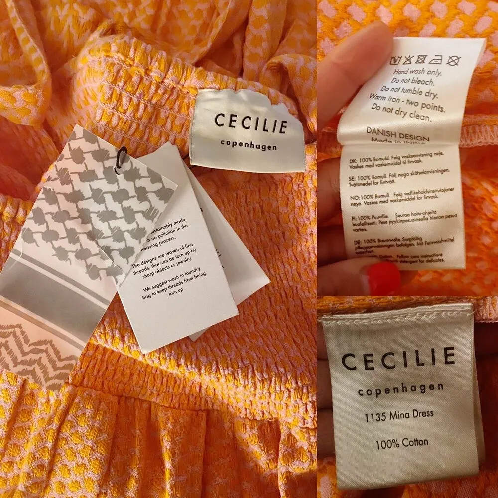CECILIE COPENHAGEN Mina Dress Long Tiered Maxi Embroidered Tangerine Large NWT Orange - Image 7