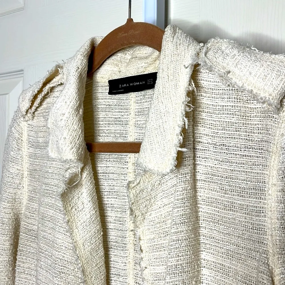Zara Cream Tweed Long Cardigan small - Image 4