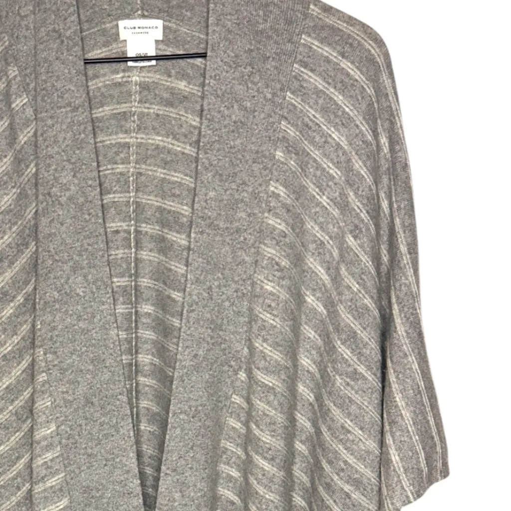 Club Monaco 100% Cashmere Striped Poncho Wrap Gray Open-Front One Size - Image 2