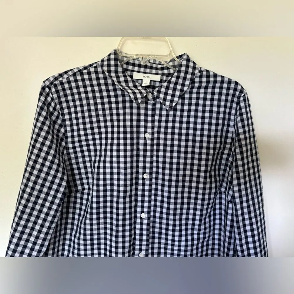 1901 gingham button up long sleeve top size L - Image 7