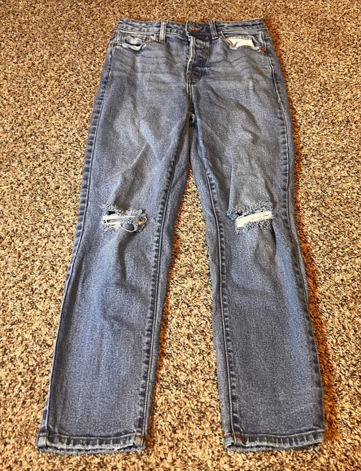 Willow + Root Distressed Mom Jeans Ripped Knee Denim Button Fly Size 28 Blue - Image 1