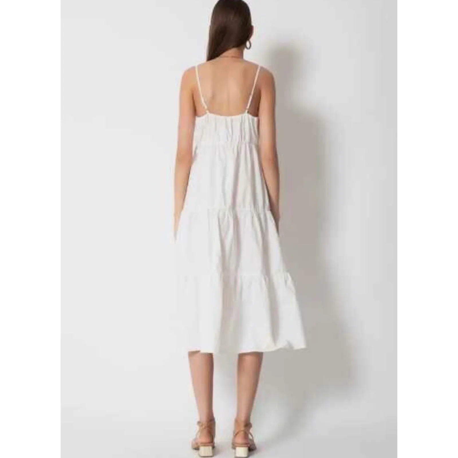 TART White Tiered‎ Midi Sundress Spaghetti Strap Keyhole Neckline Size XS - Image 3