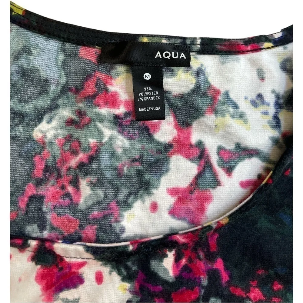 AQUA Floral Print Long Sleeve Stretch Crop Top Size Medium - Image 4