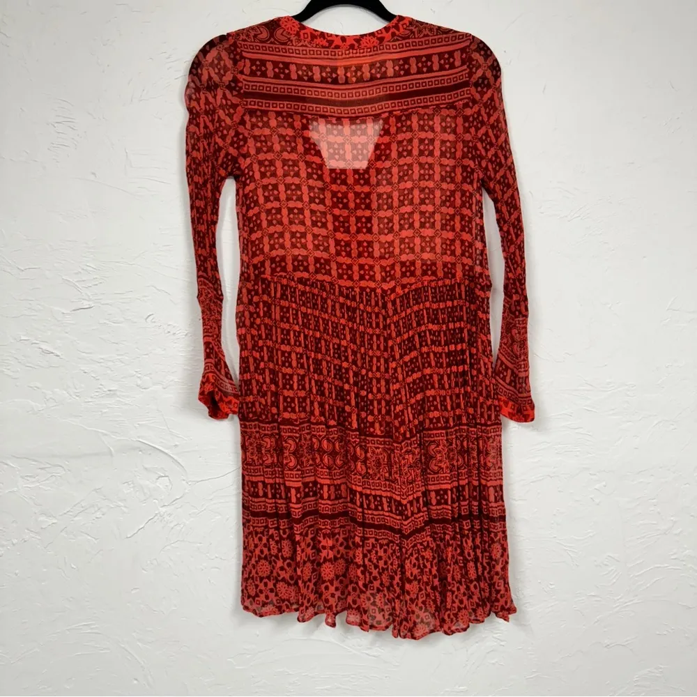 Maeve Anthropologie Red Orange Sheer Long Sleeve Babydoll Dress Womens 0 Casual - Image 10