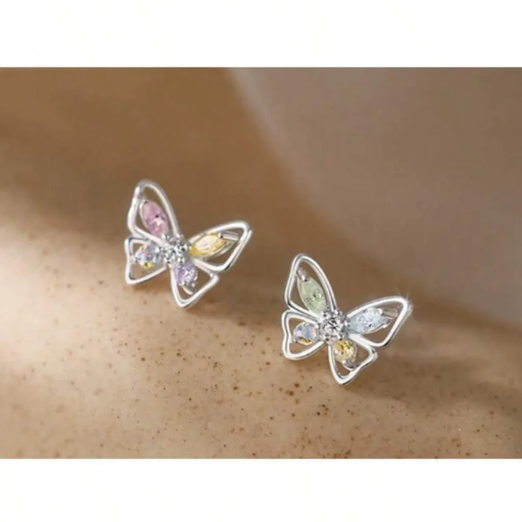 Multicolor Butterfly Earrings Pink - Image 2