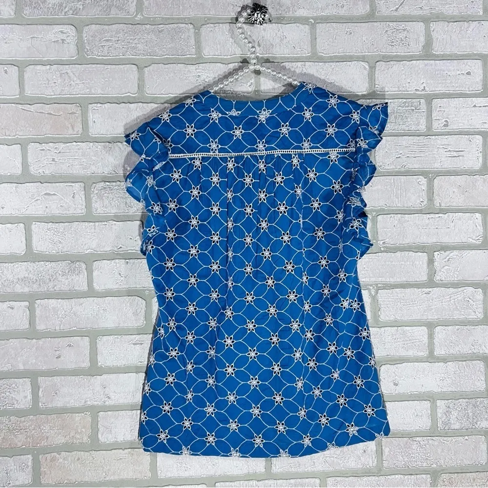 Sundance Florina Blue Short Flutter Sleeve Eyelet Cotton Top Size XS - Image 3