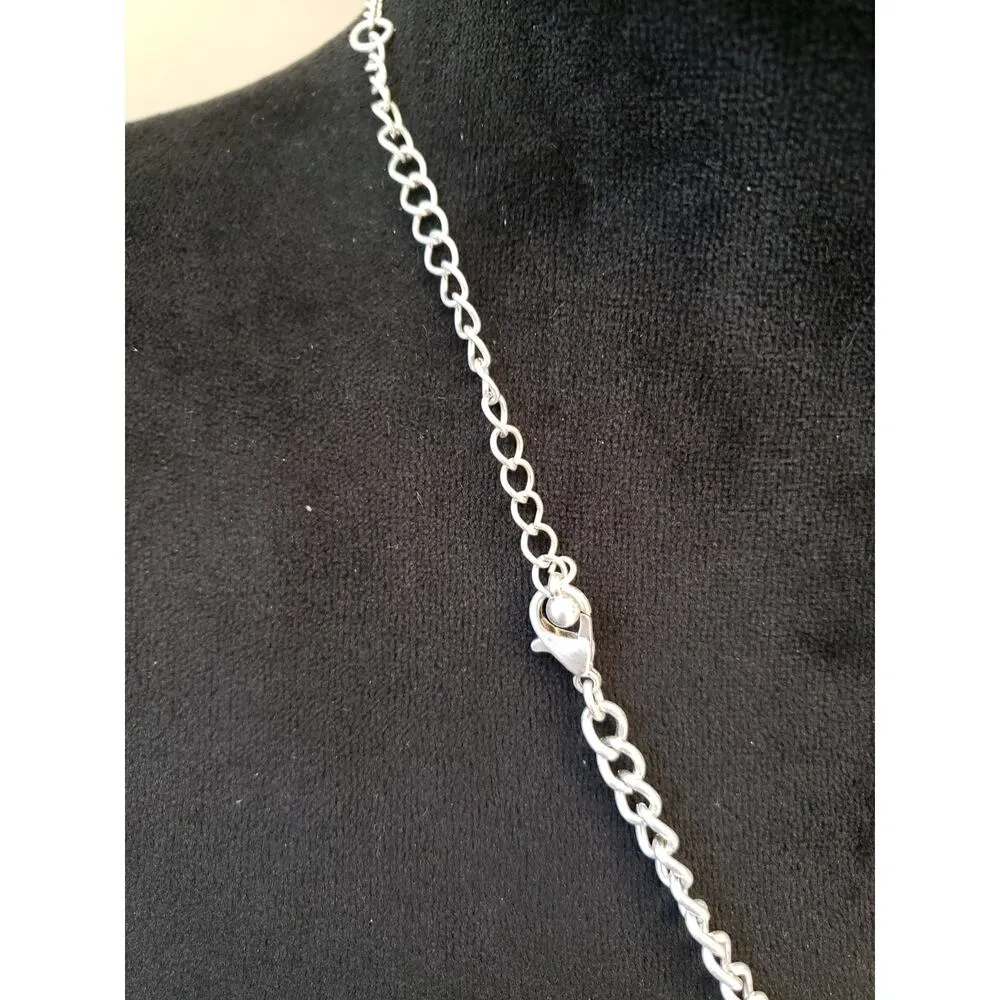 Silver Tone Hammered Link Statement Necklace Layered Geometric Chain Choker - Image 6