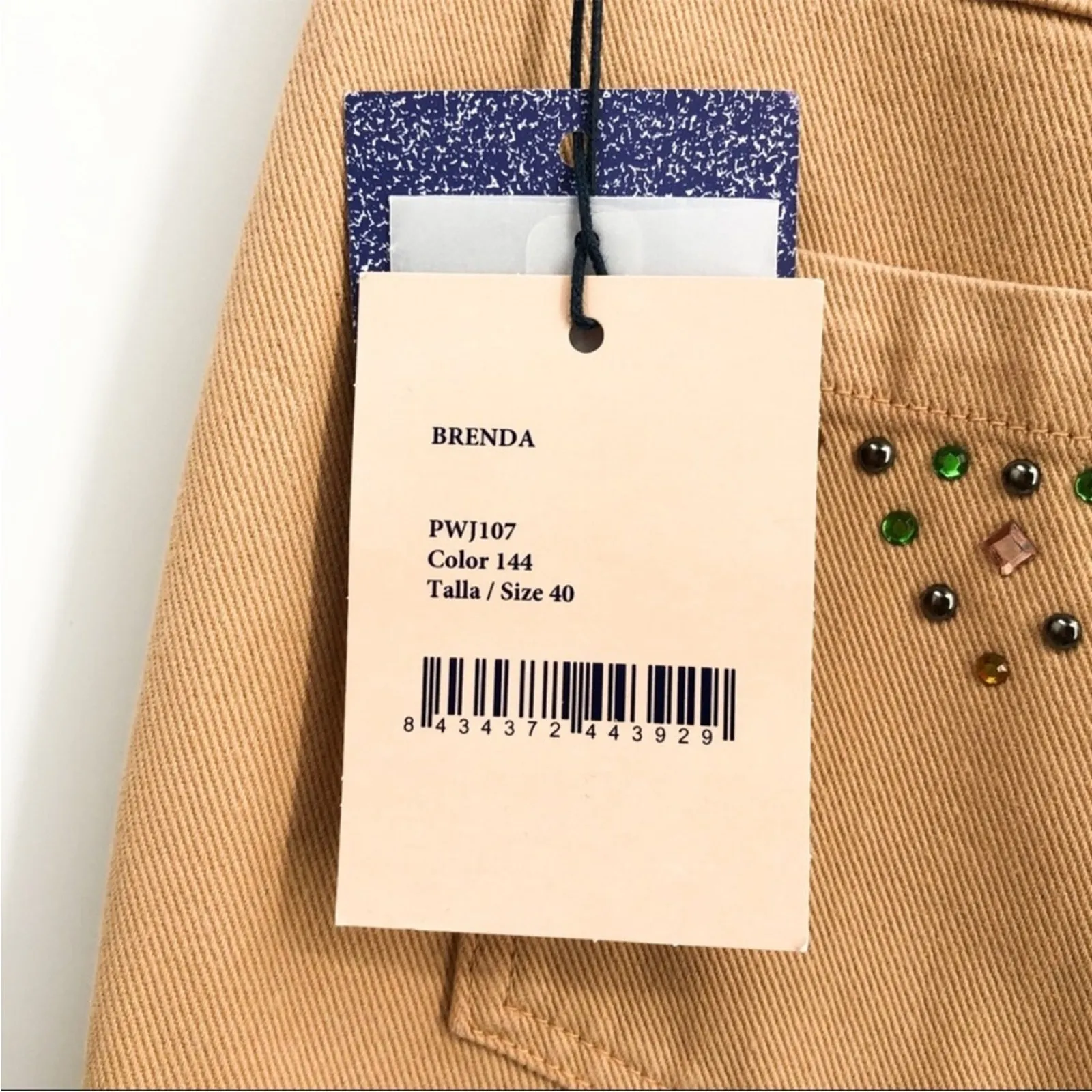 Paloma Wool Brenda Rhinestone Beige Tan Straight Leg Western Style Pants NEW US8 Size 8 - Image 8