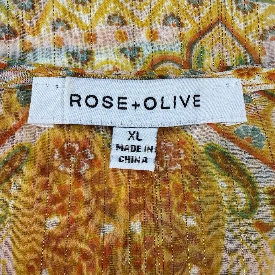 Rose + Olive Blouse XL Babydoll Boho Peasant‎ Gypsy Floral Puff Sleeve Tunic Top - Image 6