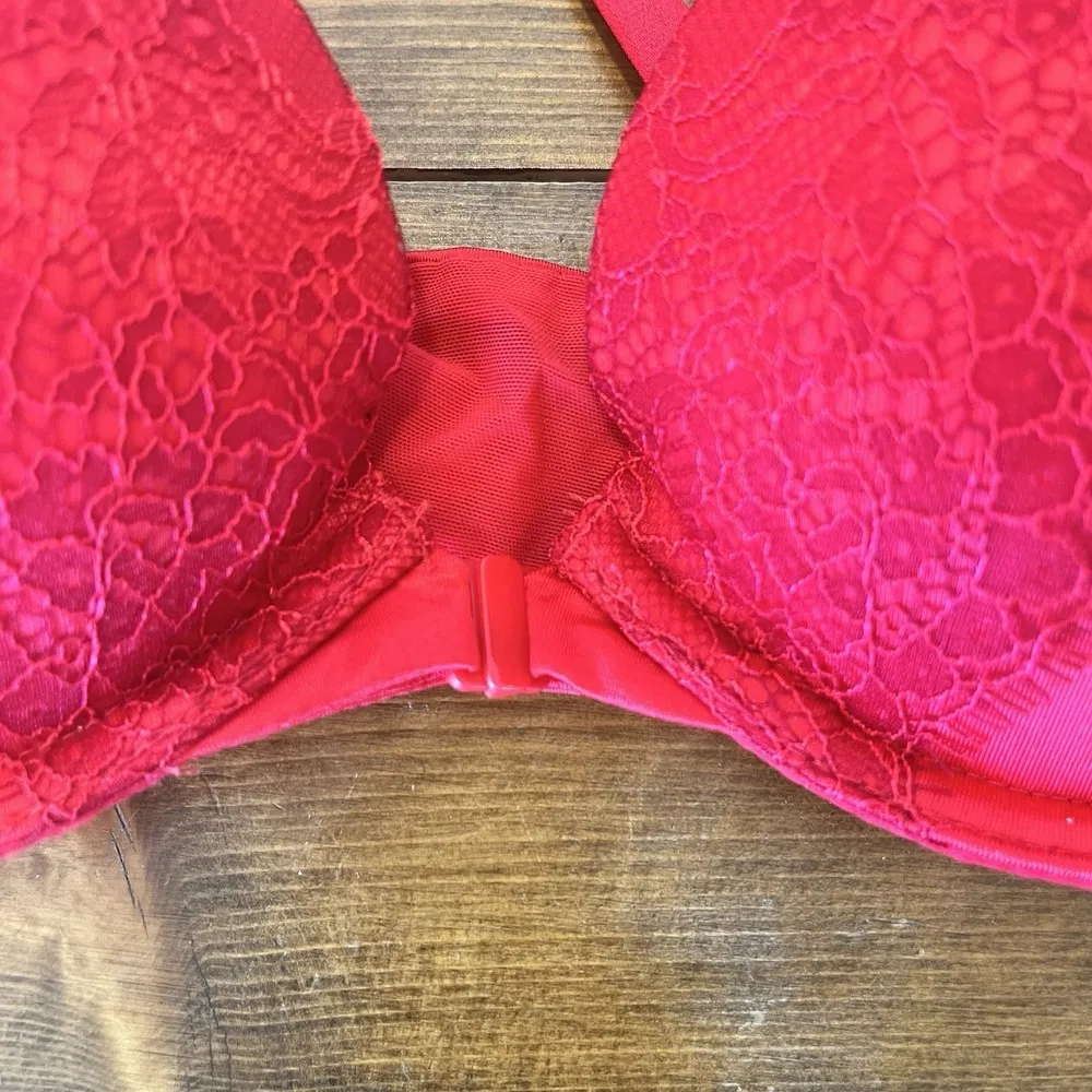 Victoria Secret 34B Strappy Front Closure Sexy Red Push Up Bra - Image 3
