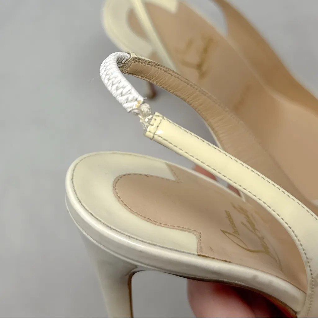Christian Louboutin Drama Sling 100 Studded Patent Leather Slingback Heels Latte - Image 10