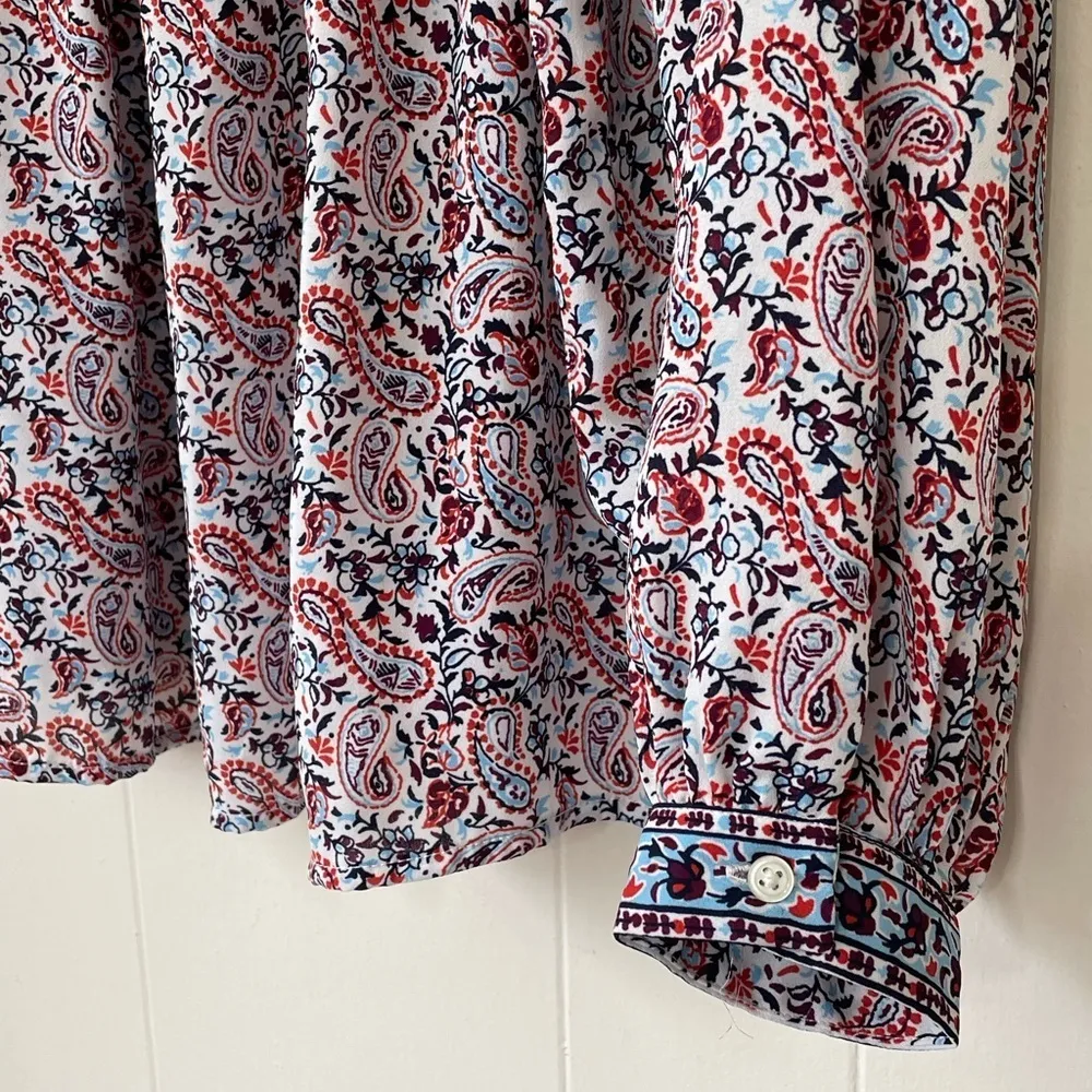 Gap Long Sleeve Boho Peasant Prairie Blouse Top ~ Ivory Frost Paisley ~ Size XS - Image 4