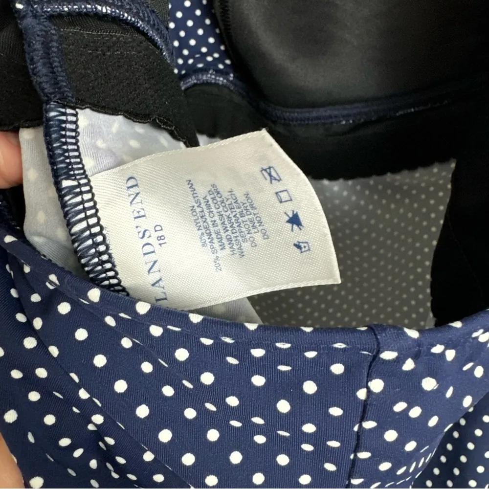 Land’s End Womens Tankini Halter Swim Top Sz 18D Polka Dot Print Navy Blue White - Image 15