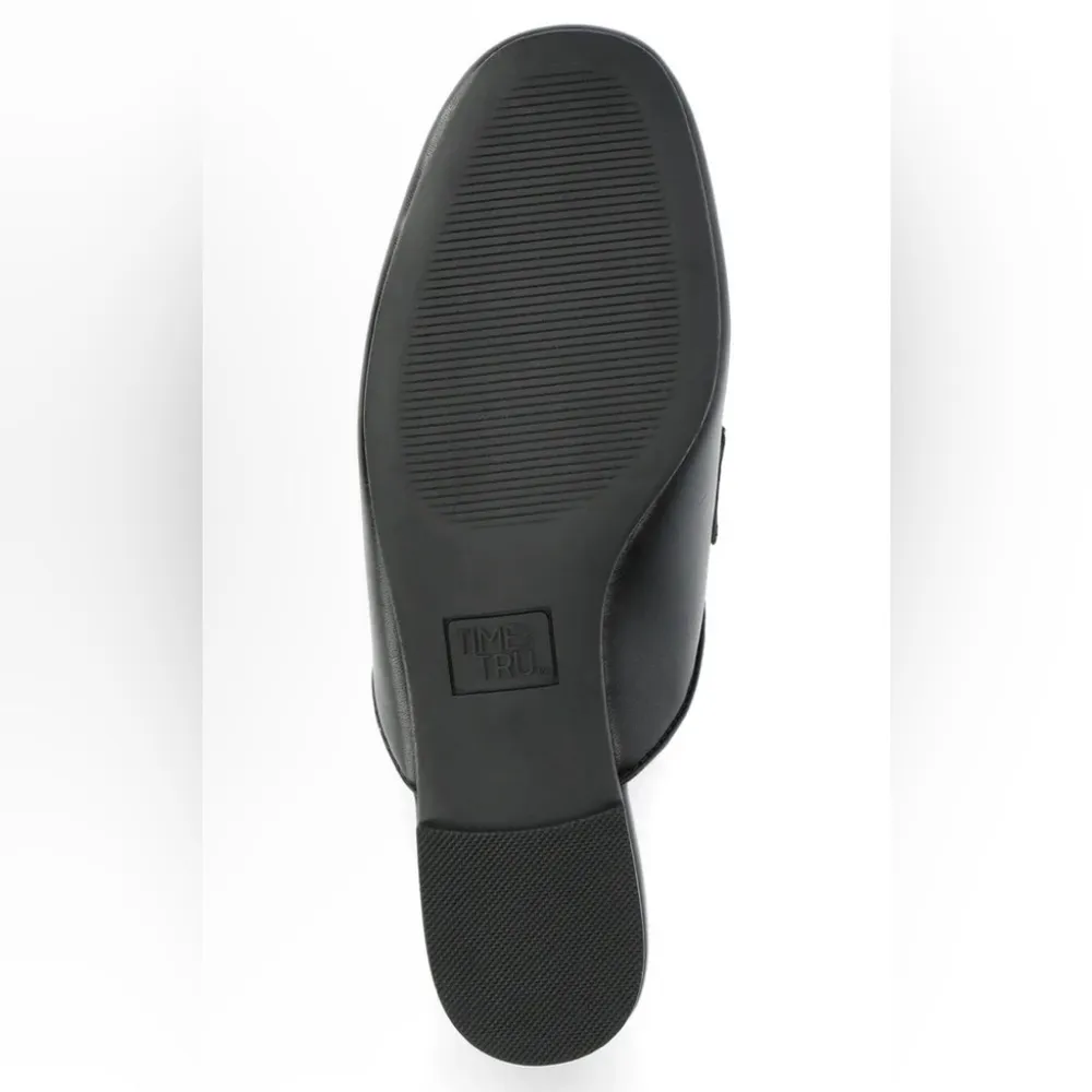 TIME and TRU Womens Slip On Mules Size 9 Black Gold Trim Comfort Flats New - Image 5