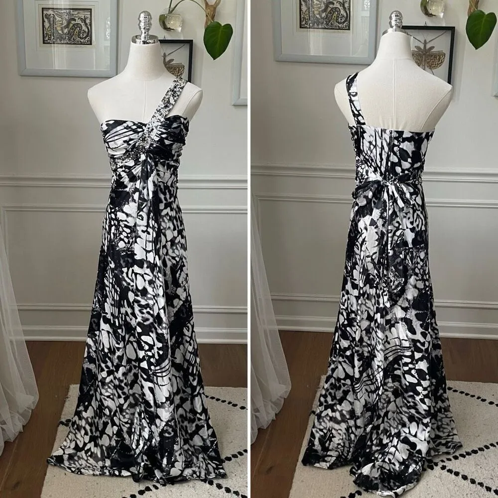 Deb Black White Satin Gown Animal Print Dress Satin Mob Wife 3 4 - Image 2
