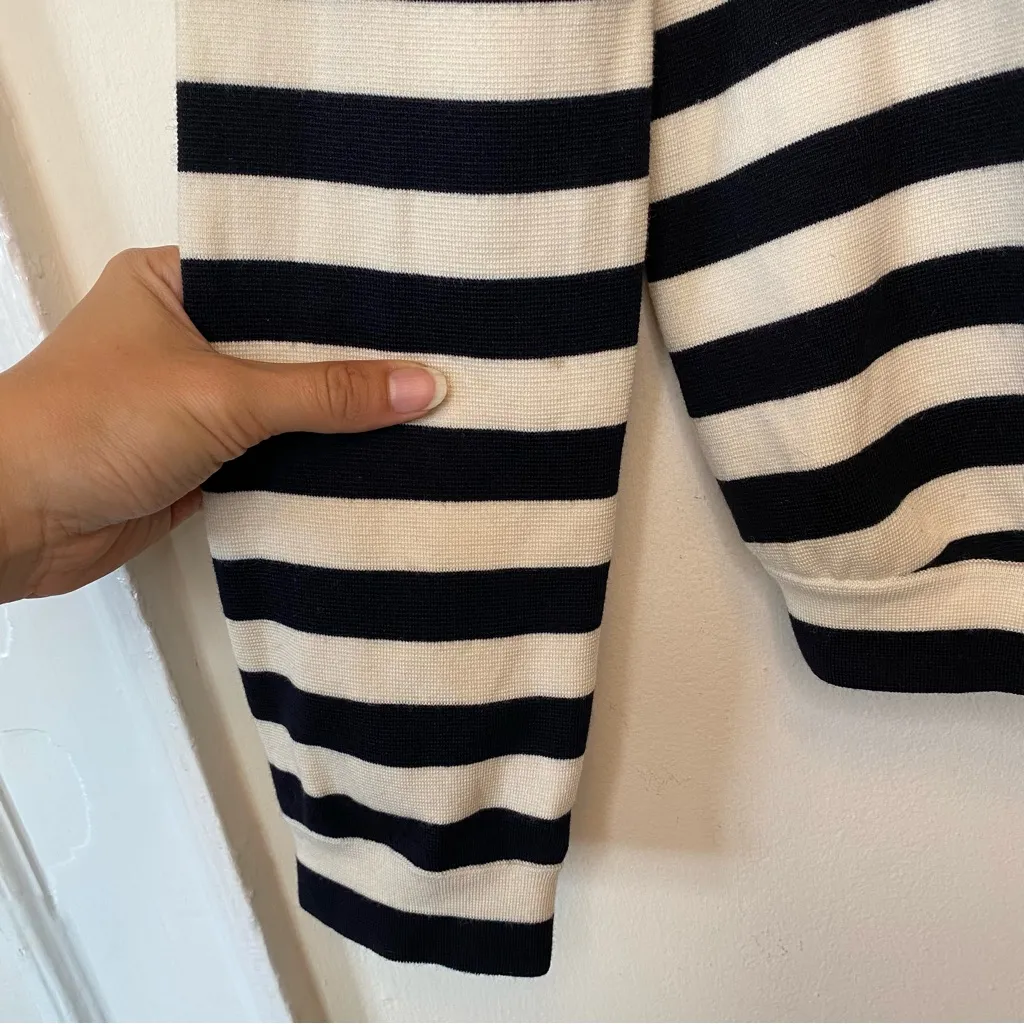 AKRIS Punto Striped Collared Button Down Wool Cardigan Knit Blazer Cream/Black 8 - Image 10