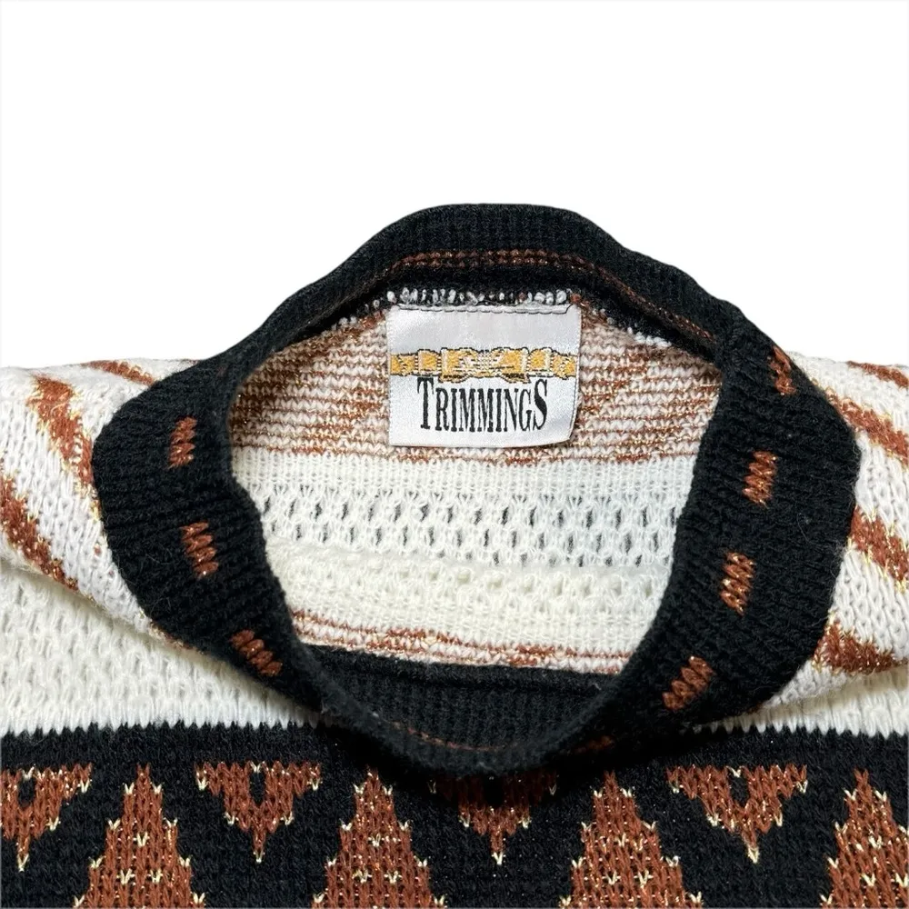 Vintage 80s Trimmings Southwest Geometric Knit Sweater Women’s Sz M USA Metallic Black Size M - Image 4