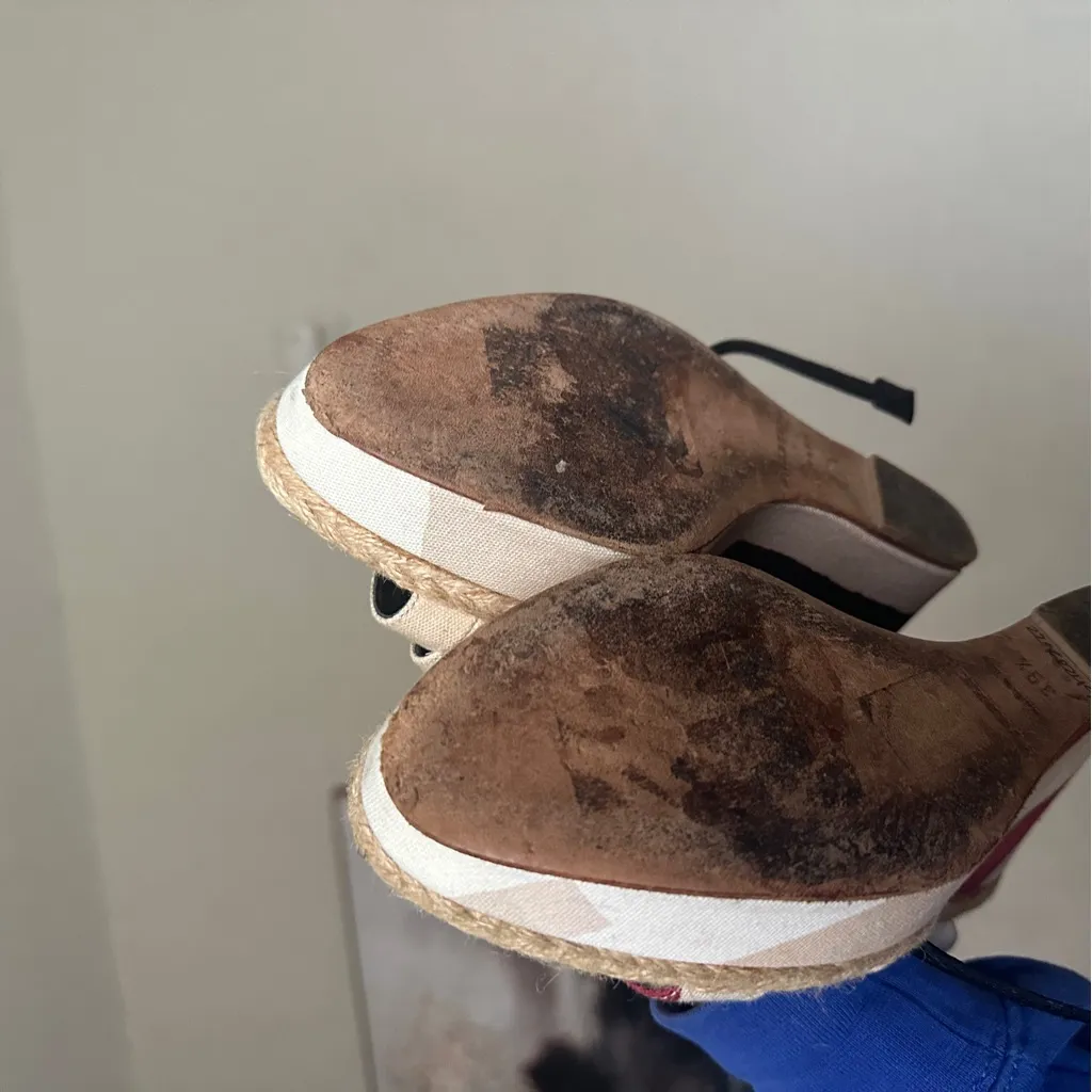 Burberry House Check Espadrille Wedges‎ Size 9.5 Color block red strappy 5” heel - Image 5