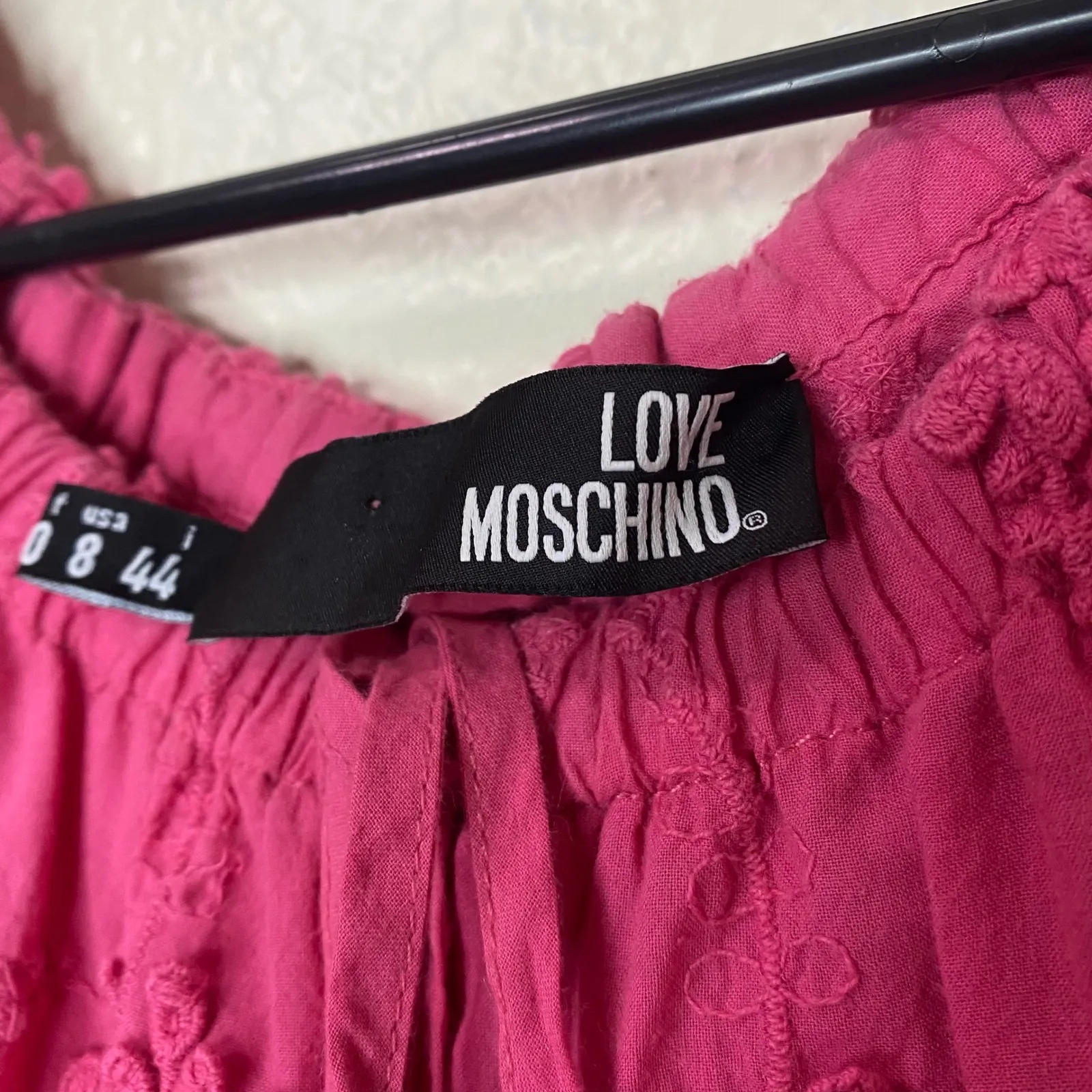 LOVE MOSCHINO Pink Embroidered Cotton Boho Peasant Blouse Top Cottage Size 8 - Image 7