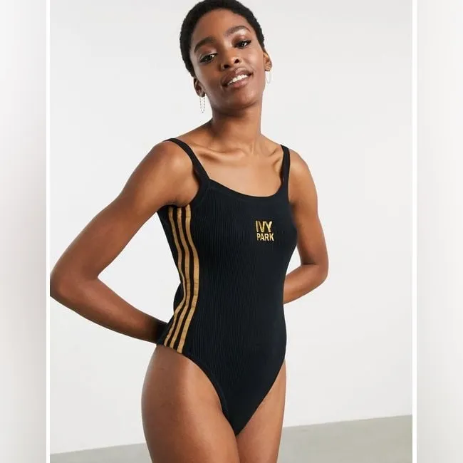 IVY PARK EMBROIDERED RIBBED STRETCH-JERSEY BODYSUIT IN BLACK & GOLD - Image 5