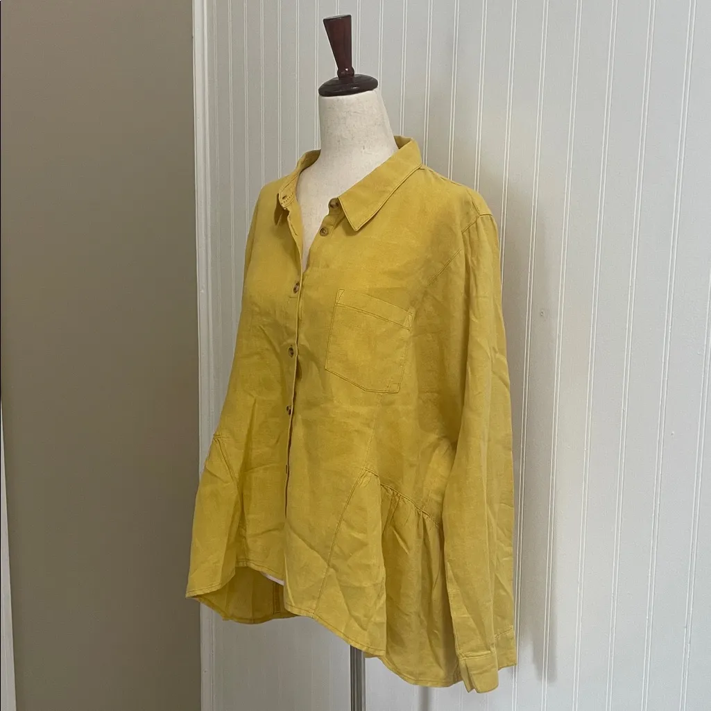 ANTHROPOLOGIE Holding Horses McKenzie Linen Peplum Blouse Canary Yellow Size L - Image 8