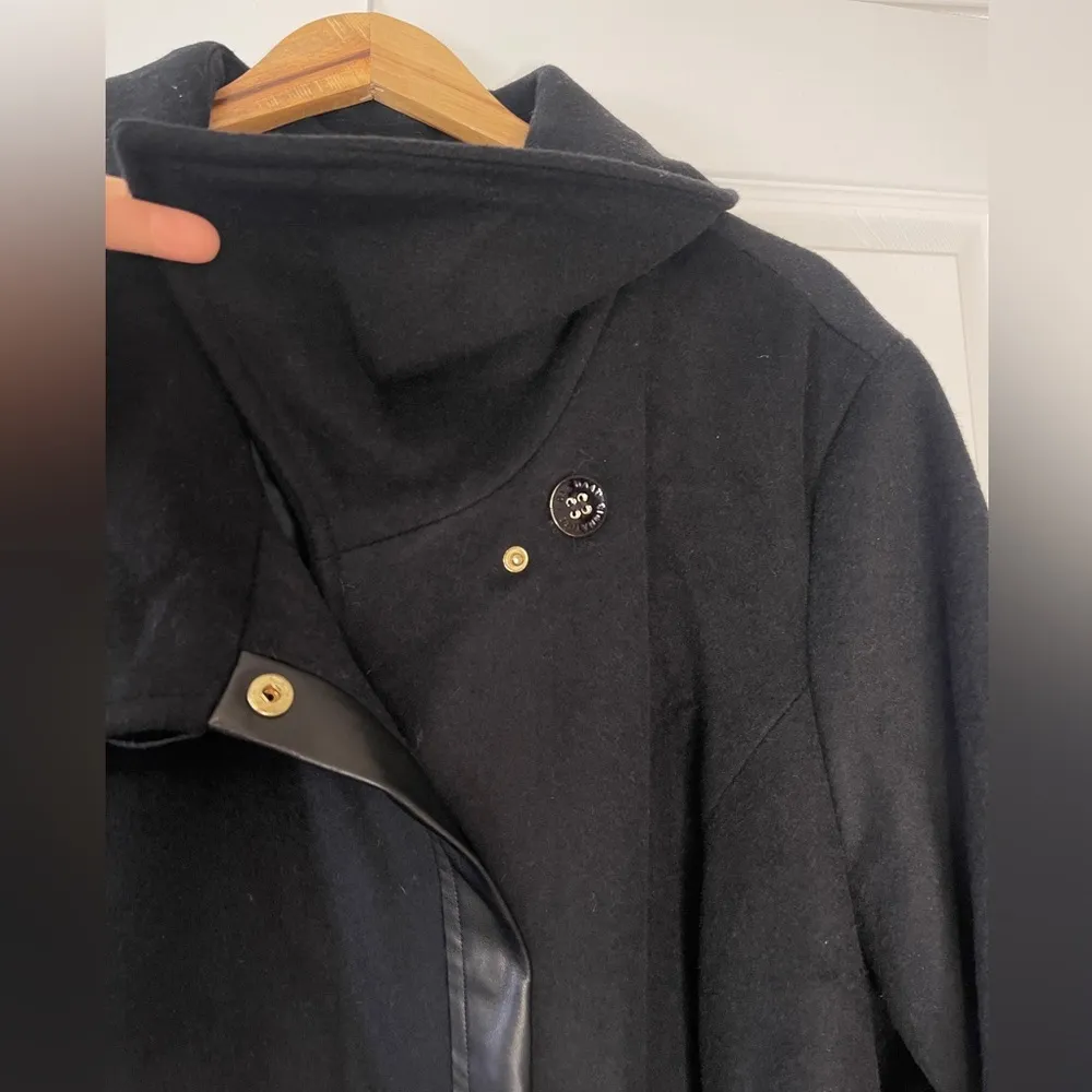 Cole Hann | Black Wool Trench Coat with Leather Trim Women’s 3X - Image 8