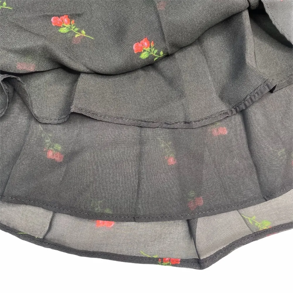 new  Couture ꕥ Dolly Ruffled Mini Dress ꕥ Black Red Rose Print ꕥ Medium - Image 9