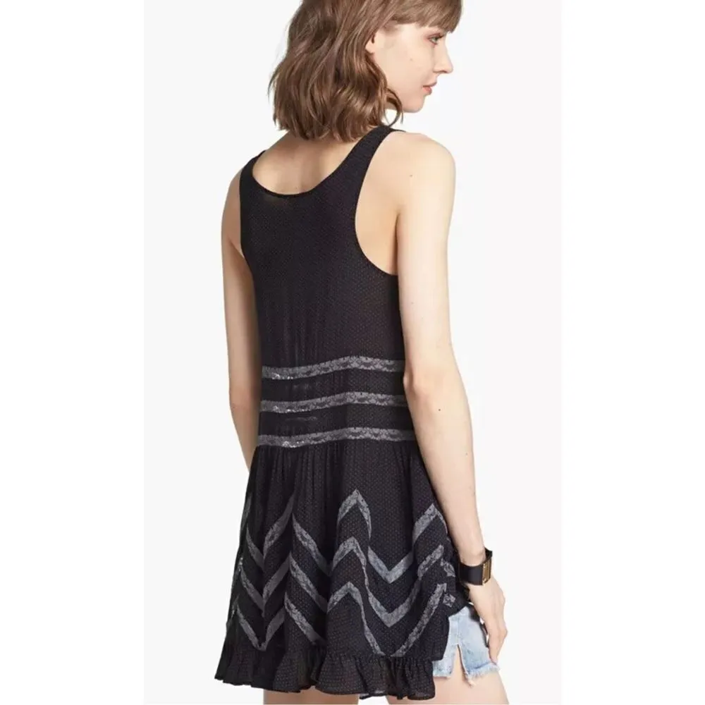 Free People Intimately Free Voile Slip Trapeze Dress XS Polka Dot Lace Black Gra - Image 2