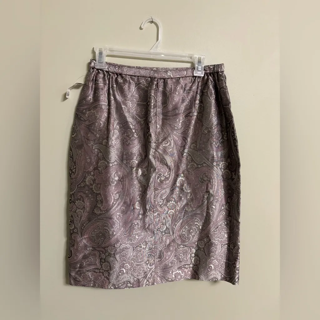 Talbots Vintage Silk Blend Jacquard Paisley Skirt Size 10 New Dead Stock Pink - Image 2