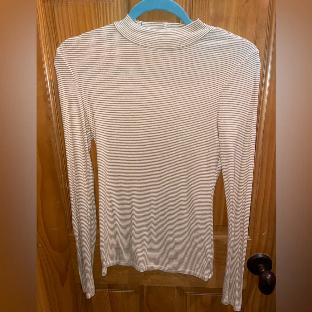ANTHROPOLOGIE Pure + Good mock neck golden ribbed knit striped shirt - size XS - Image 5