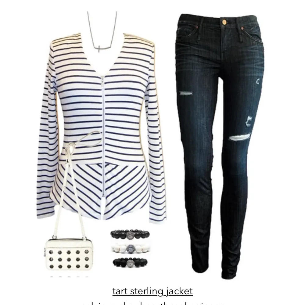 Tart Sterling Sweater Jacket in blue and white with Peplum - size Small - Image 3