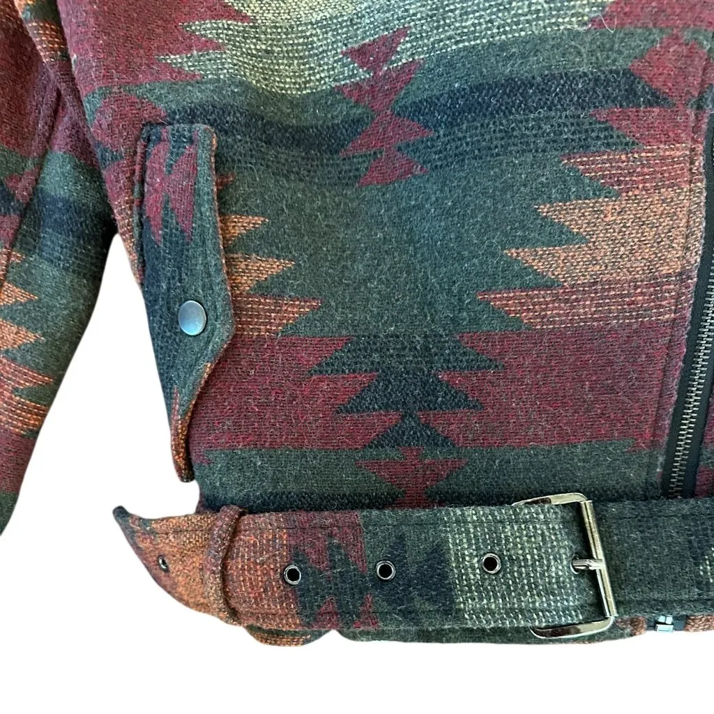 Free People Wool Blend Moto Jacket – Southwestern Aztec Print Sherpa Size Medium - Image 6