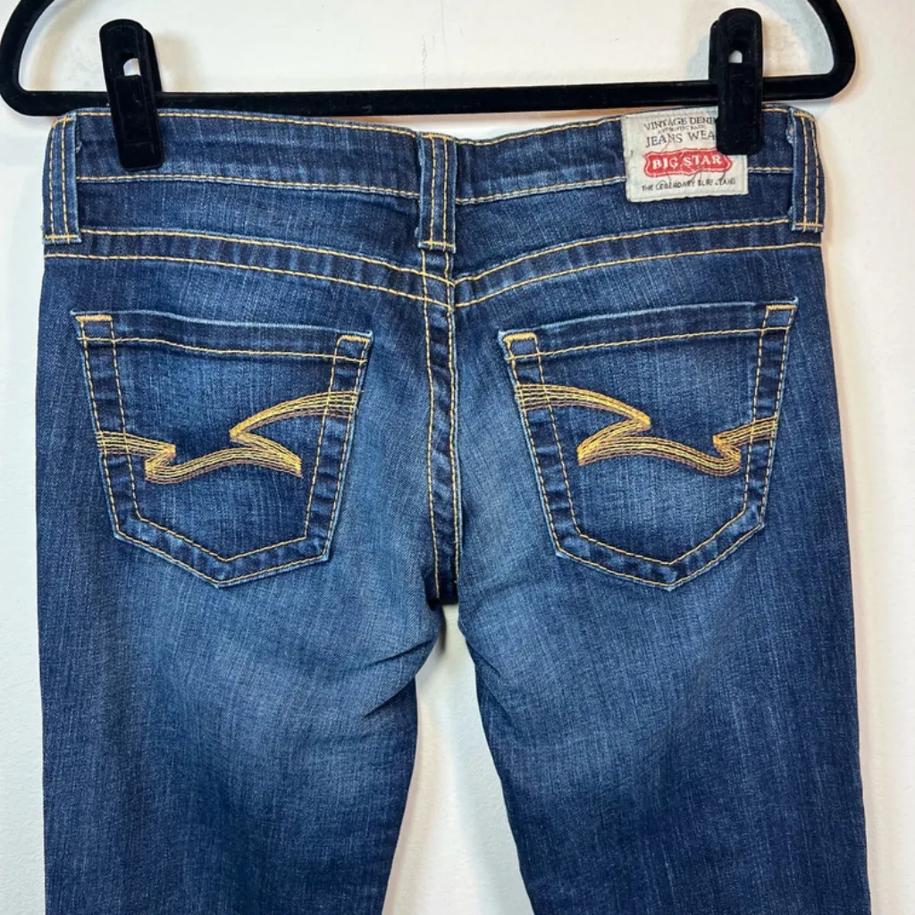 Big Star Womens Casey Jeans Dark Blue Distressed Denim Ultra Low Rise Sz 28 Long - Image 11