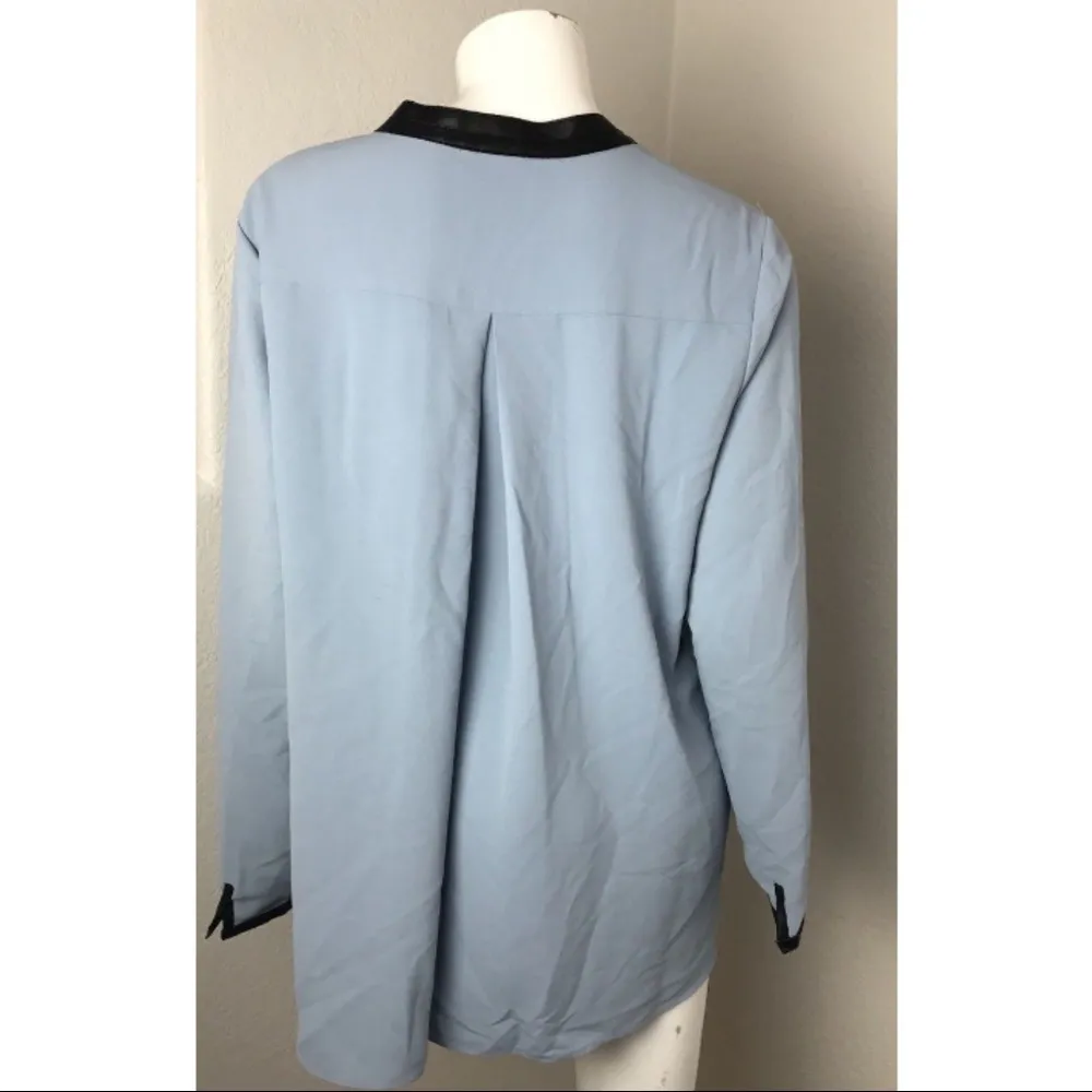 Alfani Womens Faux Leather Trim Blouse Button Down - Image 5