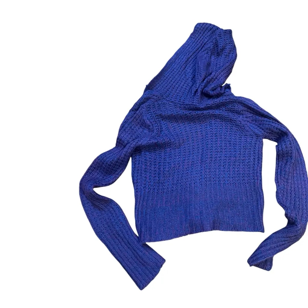 Derek Heart Blue Cable Knit Hooded Cardigan - Image 2