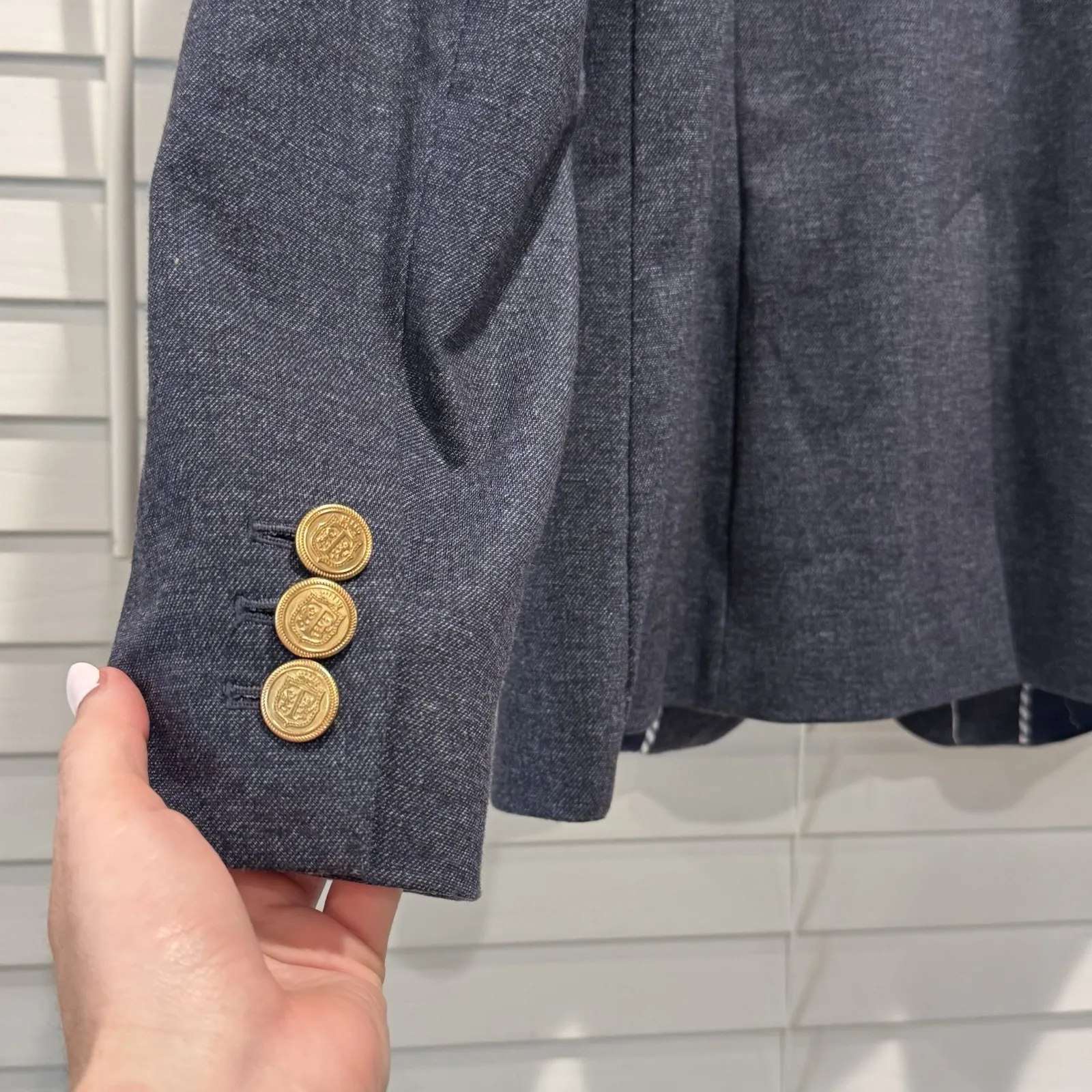 Talbots Women's 10 P Navy Blue 1 Button Blazer‎ Jacket Lined Gold Buttons EUC - Image 10