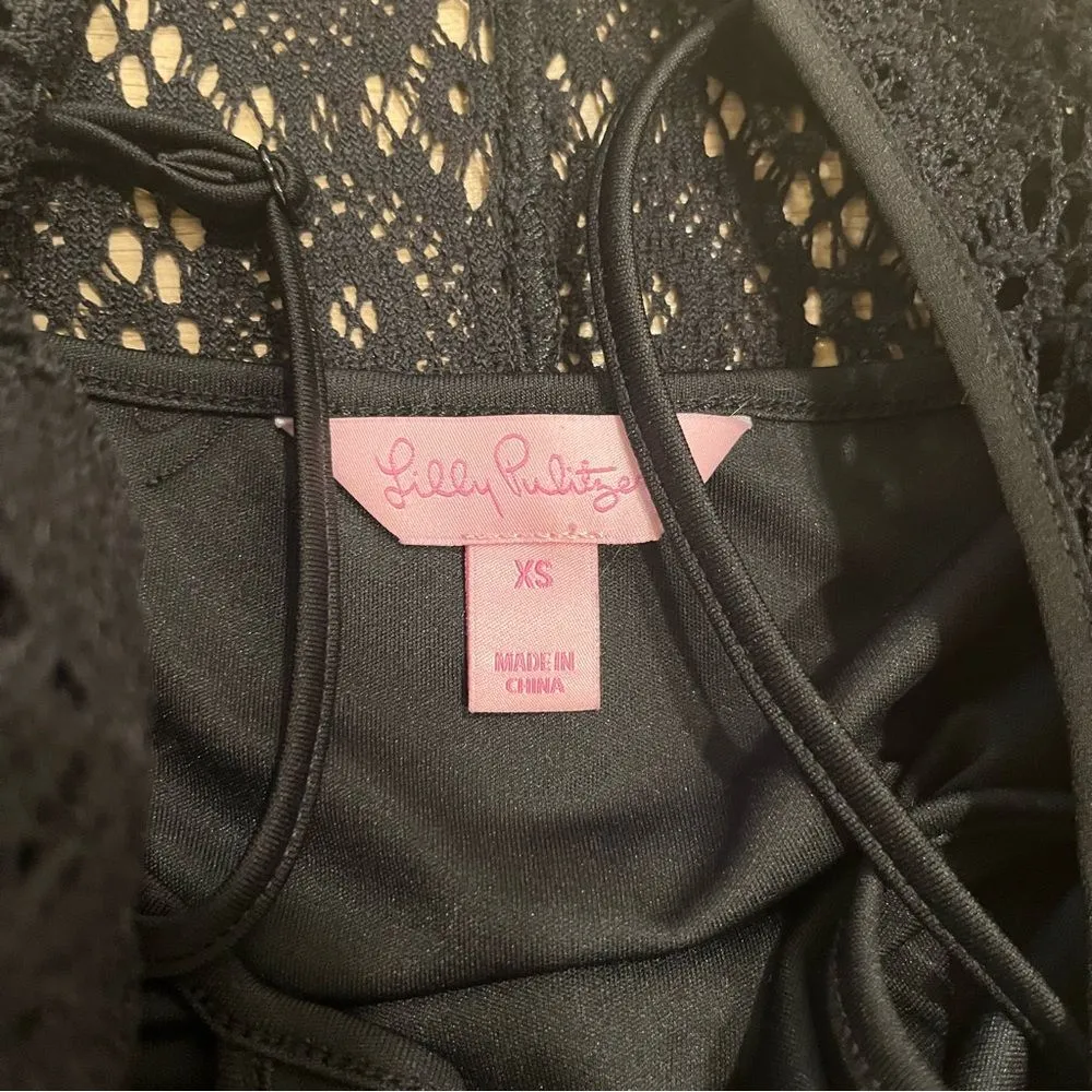 Lilly Pulitzer Topanga Dress Crochet Lace Lined Bell Sleeve Mini Size XS - Image 4