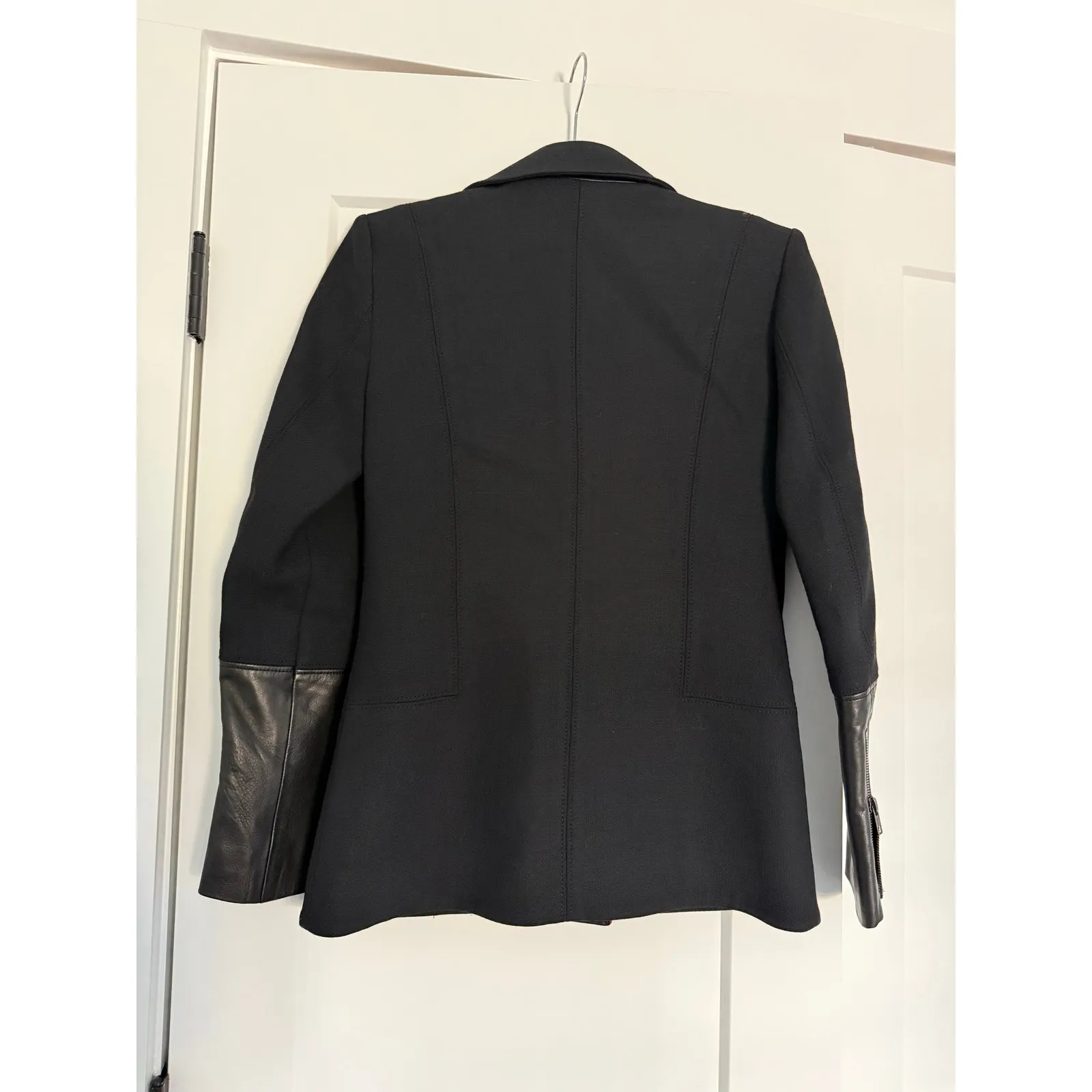 Helmut Lang $860  Black Wool Blazer with Lamb Leather - Size 0 - Image 13