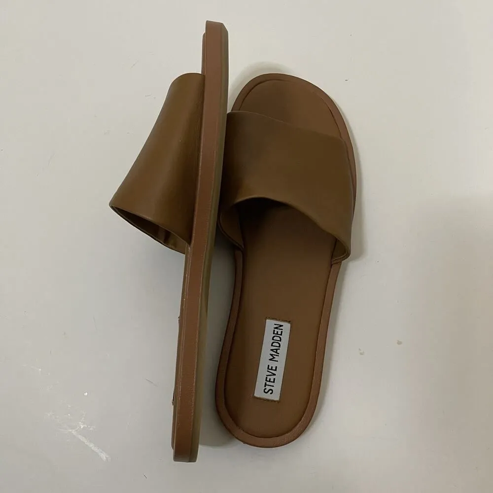 NWOB Steve Madden Sienna Sandal cognac brown Leather slip on shoes US 8.5 - Image 7