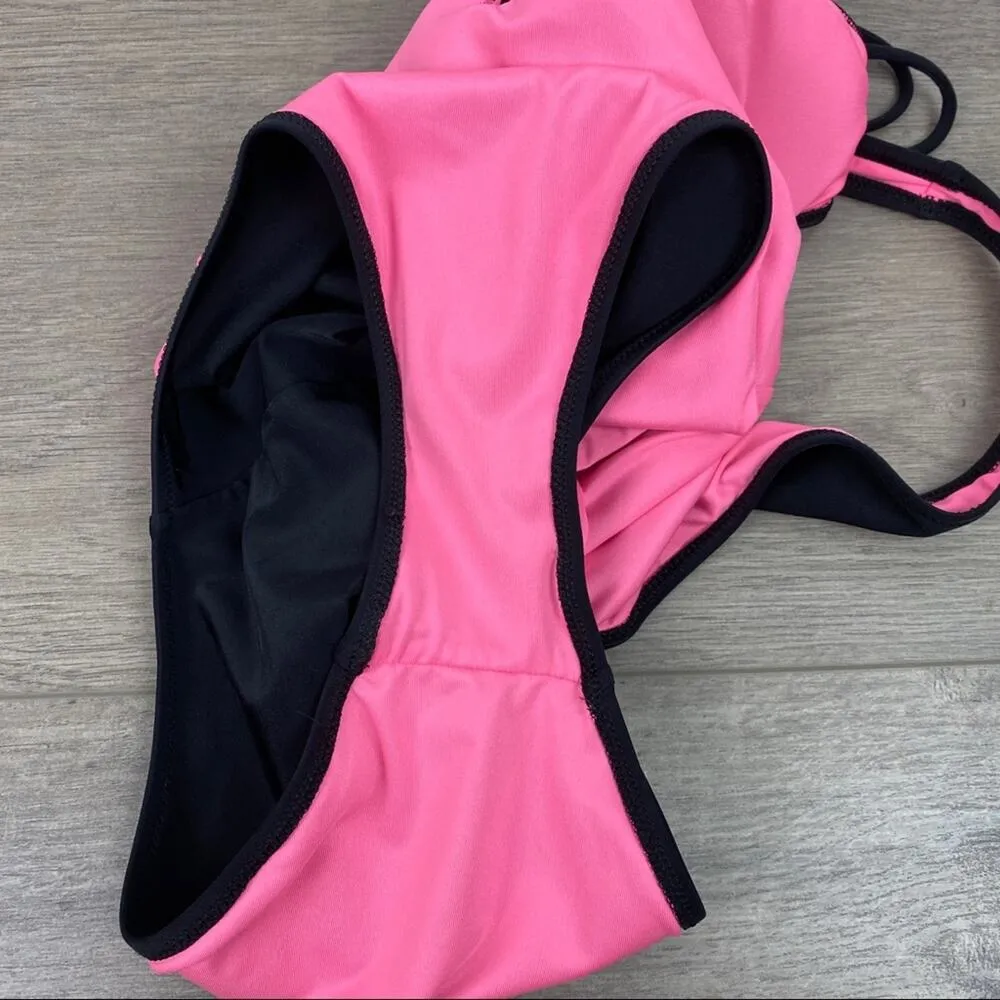 Pink Victoria’s Secret Black Tie Front One Piece Swimsuit Sz.S - Image 11