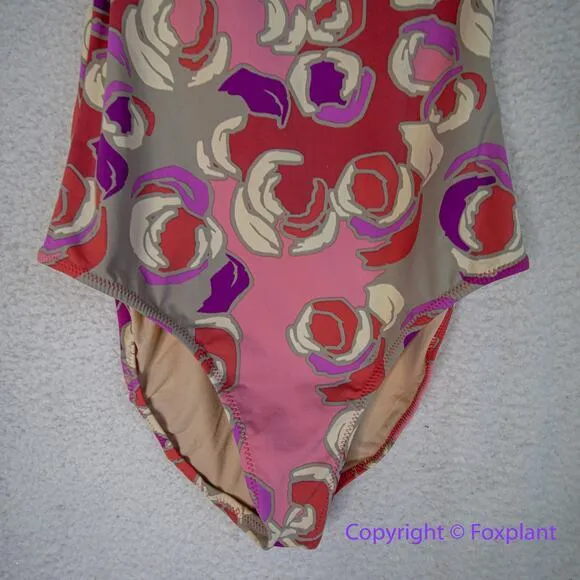 Garnet Hill One Piece Swimsuit‎ floral print, pink purple, women size 8 - Image 3